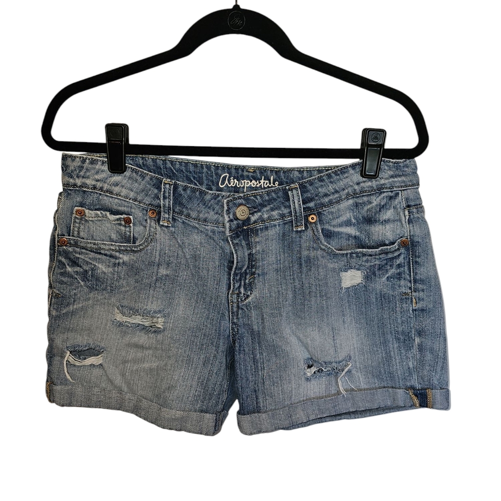 Aeropostale Women's Distressed Blue Denim Shorts